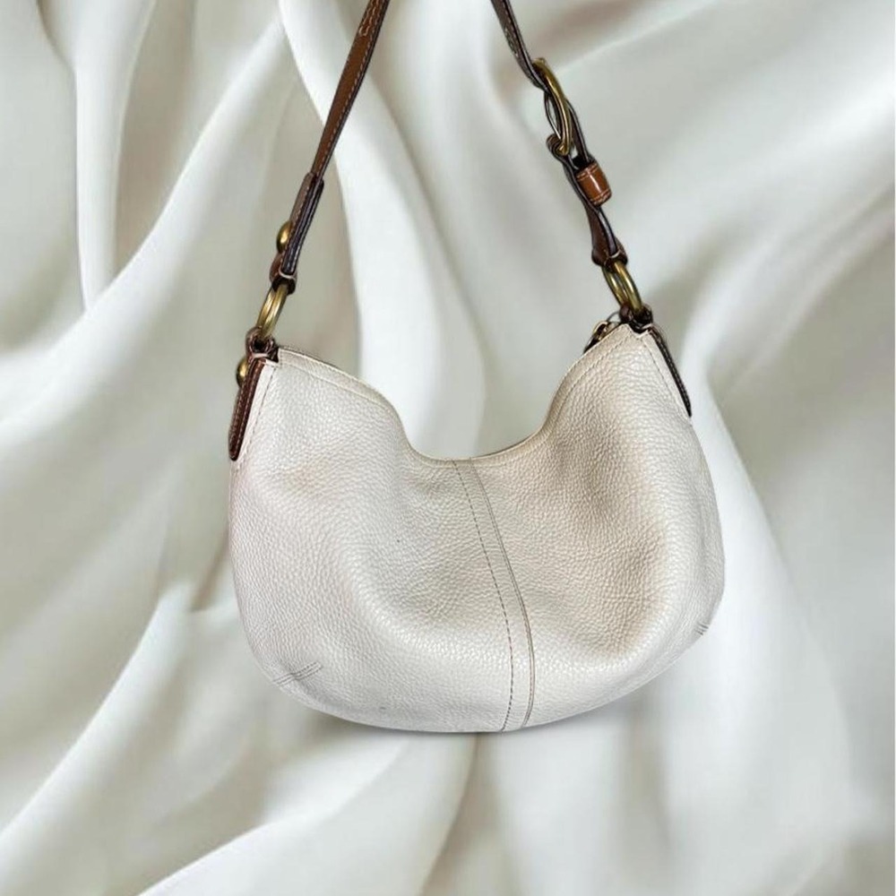 Coach soho white pebble leather shoulder bag brown leather strap y2k mcbling